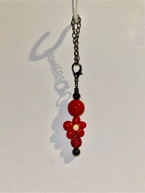 Red Flower Bead Cup Charm with Red Rhinestone Accents